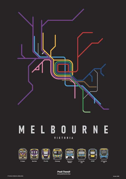 MELBOURNE VICTORIA Peak Transit Poster (A2)